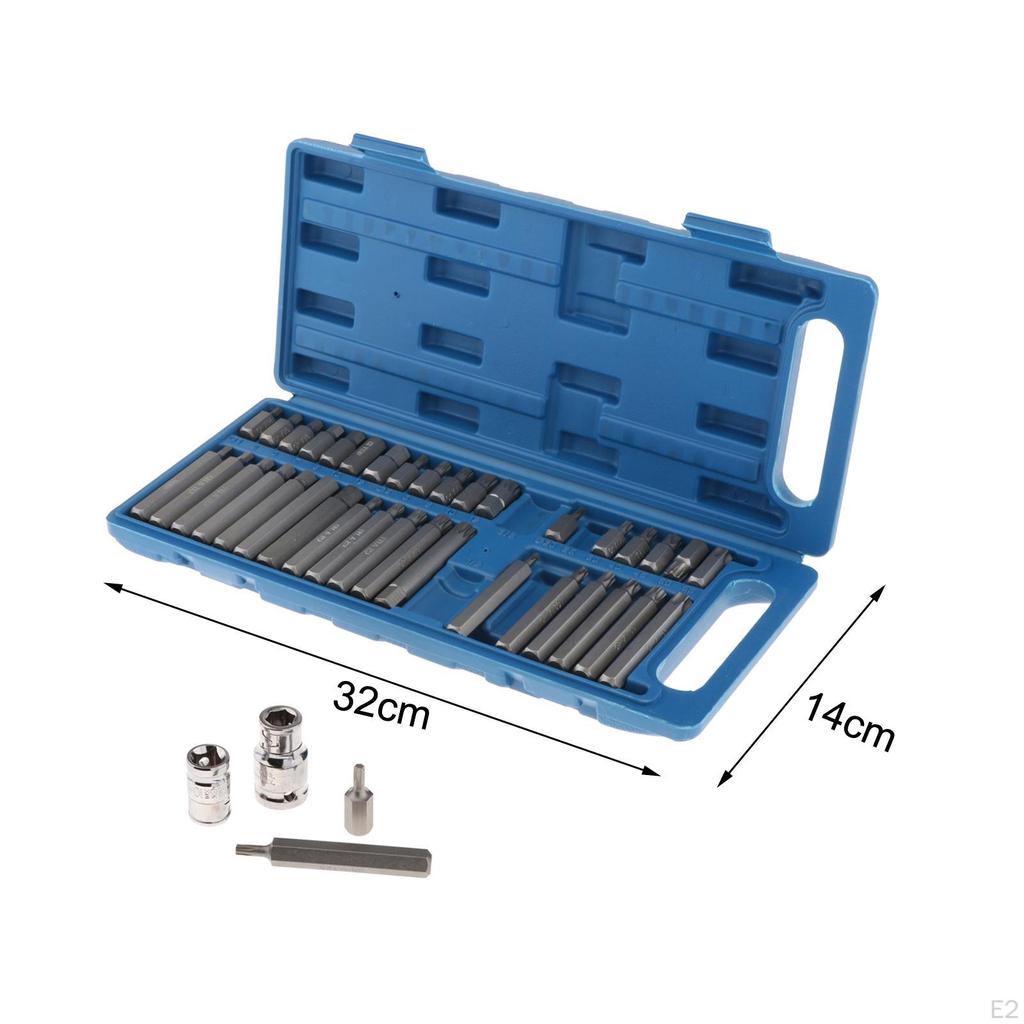 40 Pieces 1/2'' 3/8'' Hex Torx Spline Drive Socket Set, Wrench Sockets Hand Tool Bit Set