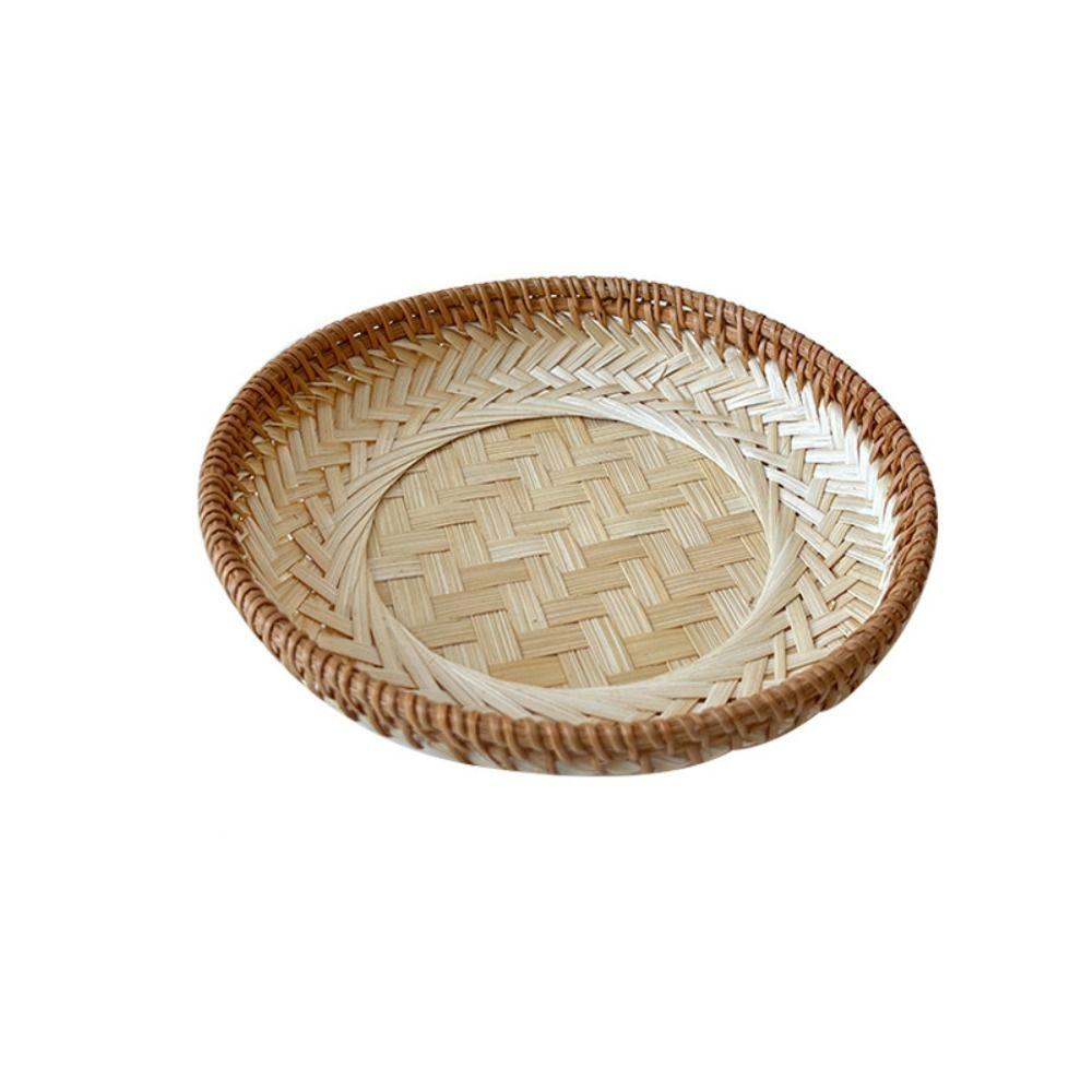 Bamboo Rattan Pastry Plate Round Fruit Basket Home Organizer Storage Basket  Dessert