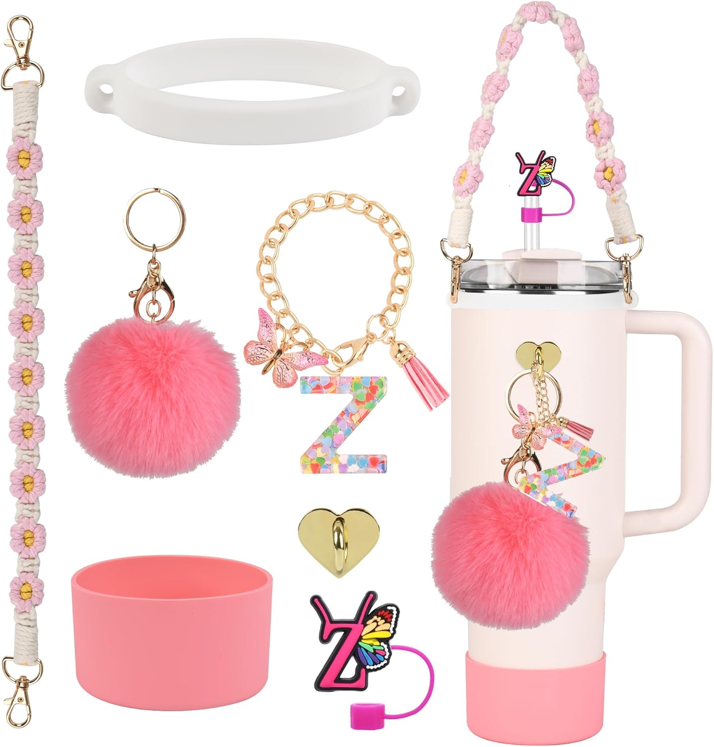 

Набор из 7 аксессуаров для стакана Stanley 30 унций 40 унций, силиконовая крышка для соломинки, крышка, ручка для бутылки с водой, ремешок, брелок с буквами, подвеска