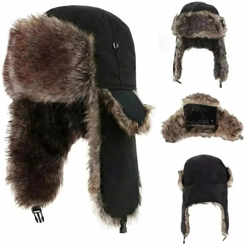 Winter Military Hat Mens Pilot Ushanka with Ear Protection Windproof Russian Style Aviator Cap Cold Weather Army Patrol