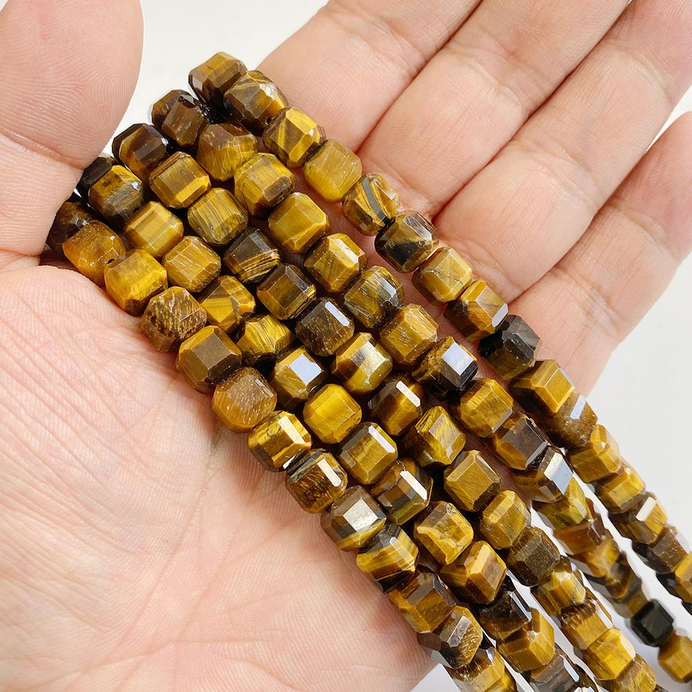 7-8MM Faceted Square Shape Yellow Brown Tiger Eye Natural Stone Loose Cube Spacer Beads for Jewelry Making Diy Finding 7-8 mm 14pcs