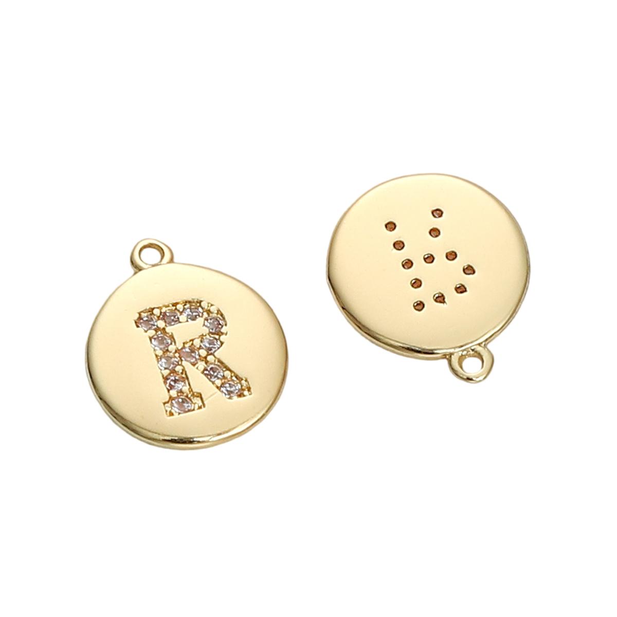 

Інкрустований мідним цирконієм круглий кулон із 26 літерами для виготовлення ювелірних виробів своїми руками. R