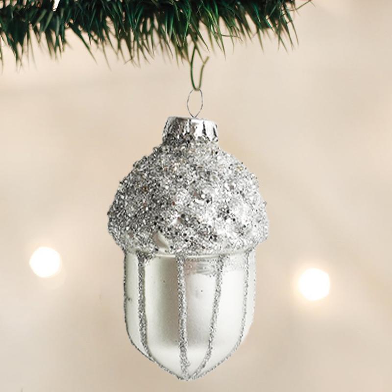 

Acorns Silver Tinsel christmas Tree Ornaments Hanging Glass Decorations Christmas Toys Xmas Gadget 2025 New Year Winter H 8cm