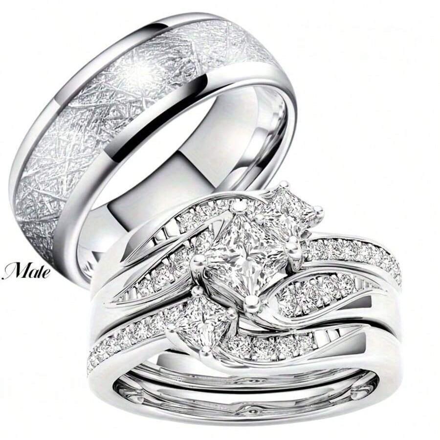 Hot Sale In Europe and America Couple Ring Trend Fashion Women's Three-piece Men's Stainless Steel Ring