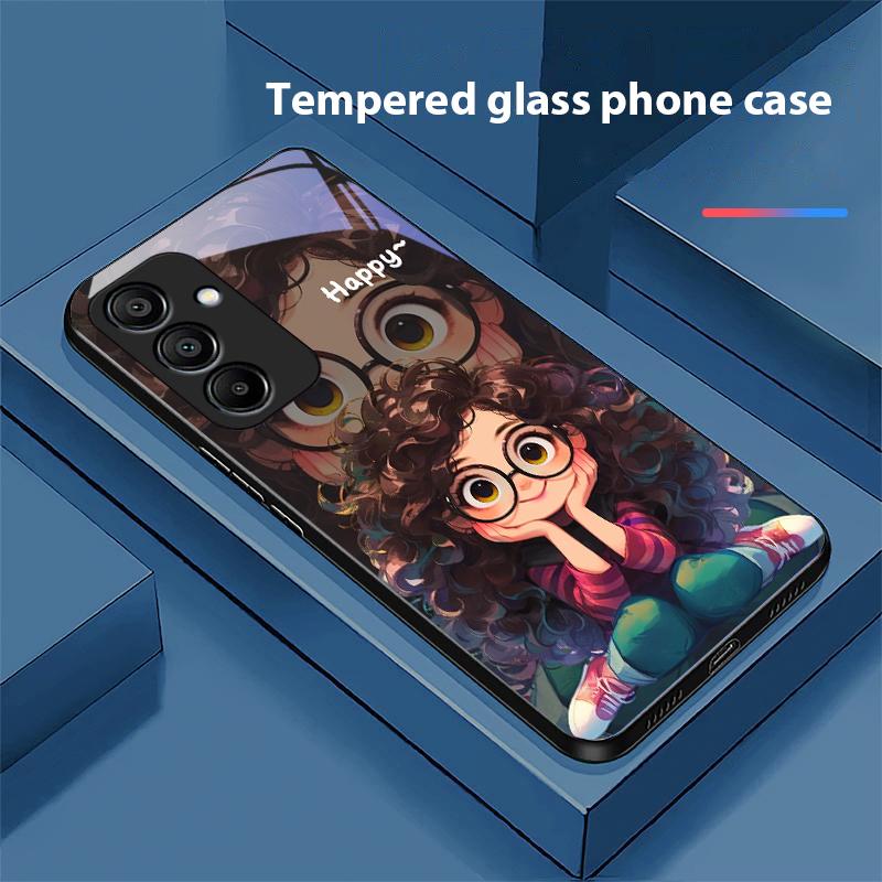 

Чехол для телефона из черного закаленного стекла для Samsung Galaxy A15 5G 54 4G 51 50 24 35 90 71 12 51 53 52S 80 22 34 с изображением кудрявой девушки For Samsung A34 5G