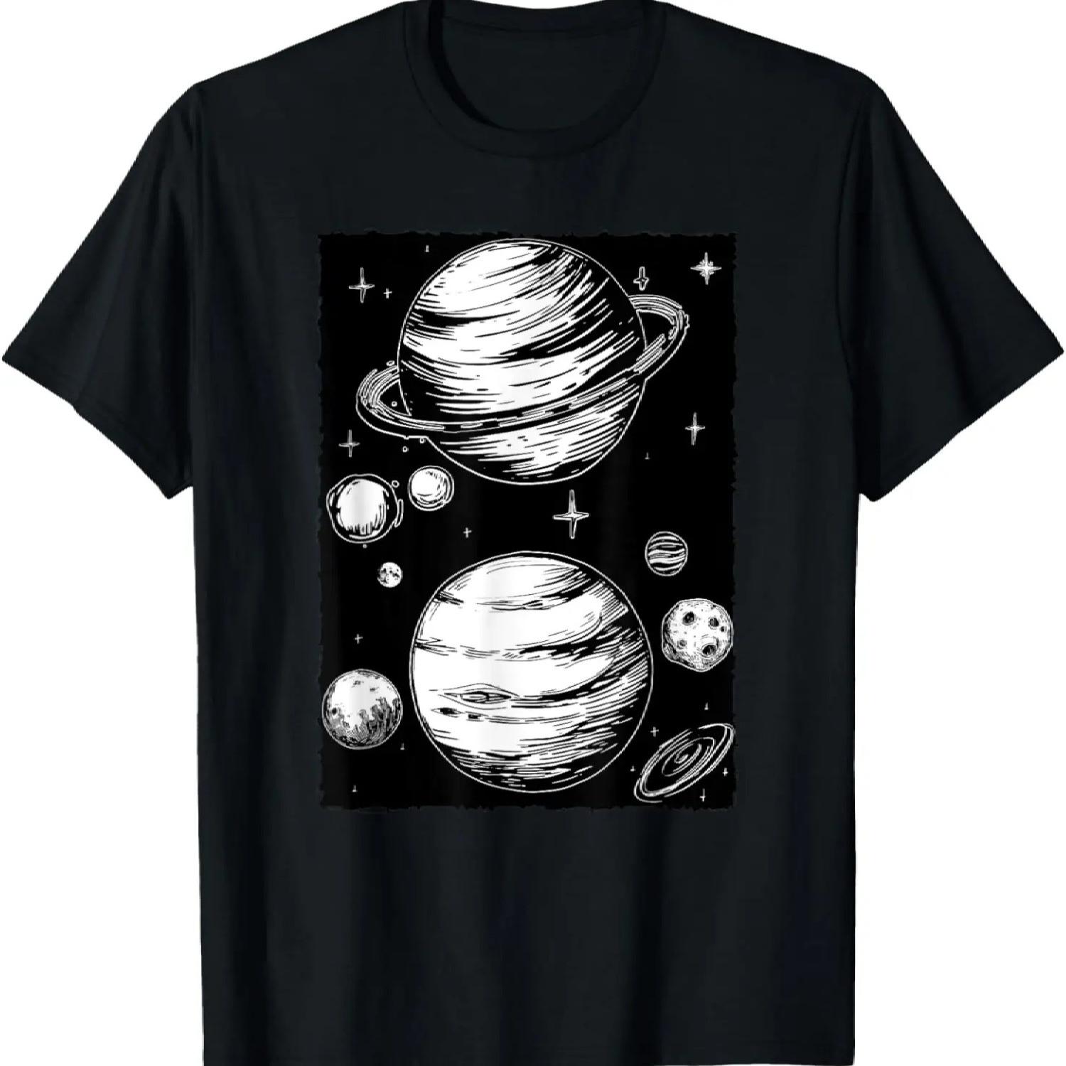 Black & White Planets Poster T-Shirt S