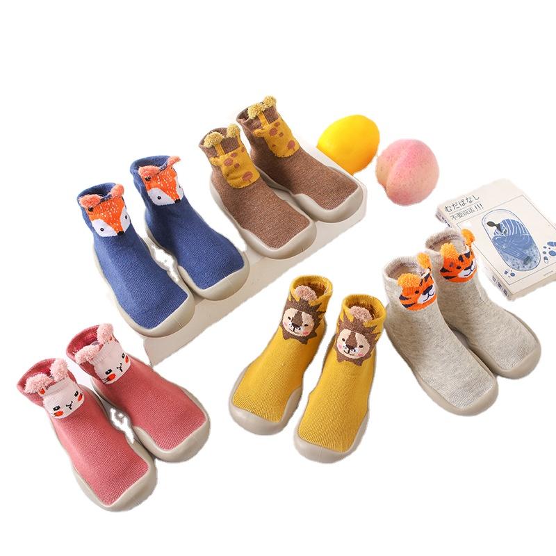 XIANGHUI Children's Shoes Socks Spring Cartoon All Cotton Baby Non-slip Floor Socks Soft Rubber Sole Baby Walking Shoes Socks
