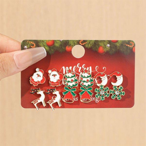 5 Pairs/Set Christmas Ear Clip Earrings For Women Zircon Xmas Tree Santa Claus Snowflake Ear Bone Clip Earring Party Jewelry