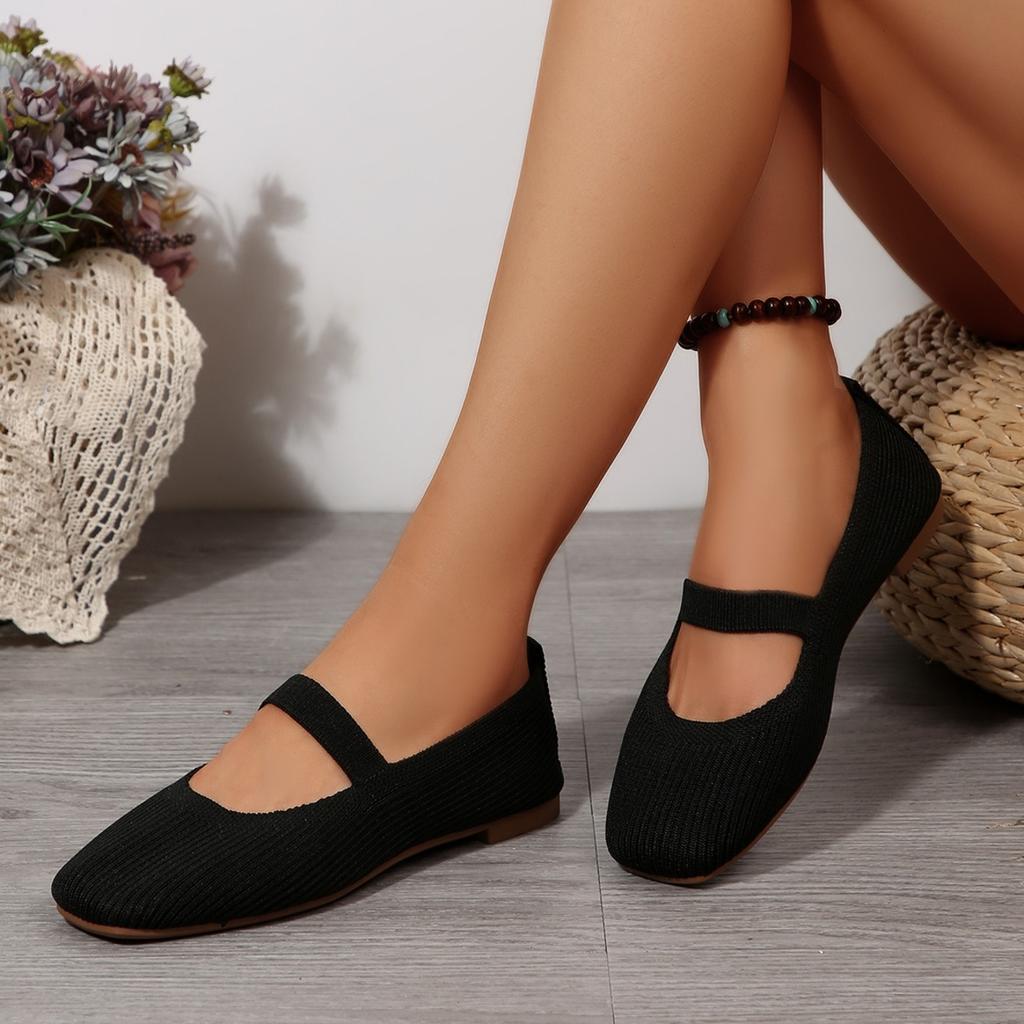 Women Casual Knitted Ballet Flats Shoes Comfortable Anti-slip Strap Lightweight Daily Walking Sneakers