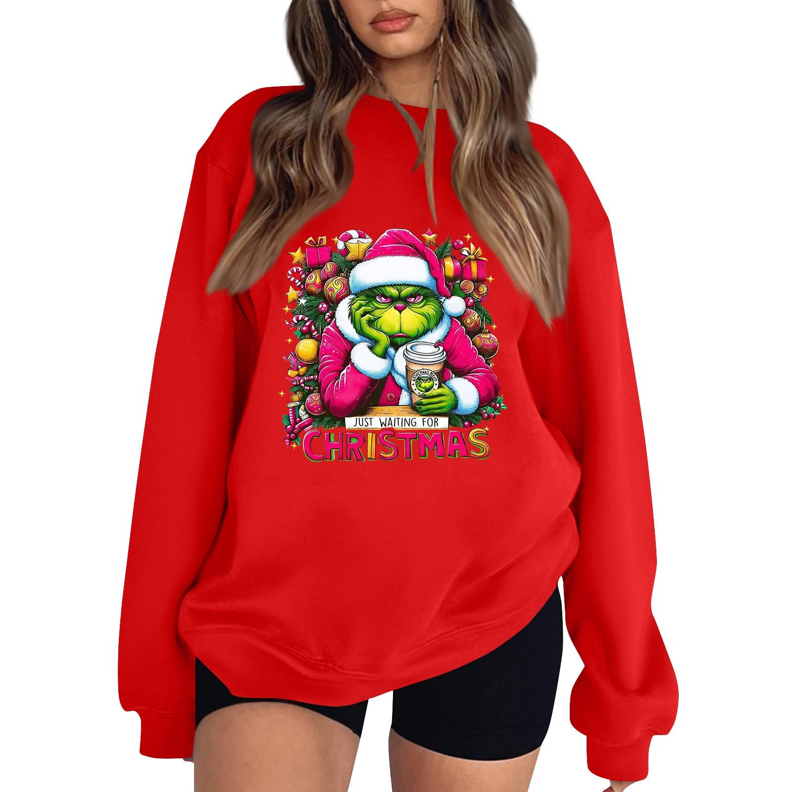 

Women s Fashion Lightweight Long Sleeve Pullover Christmas Hoodie L красный