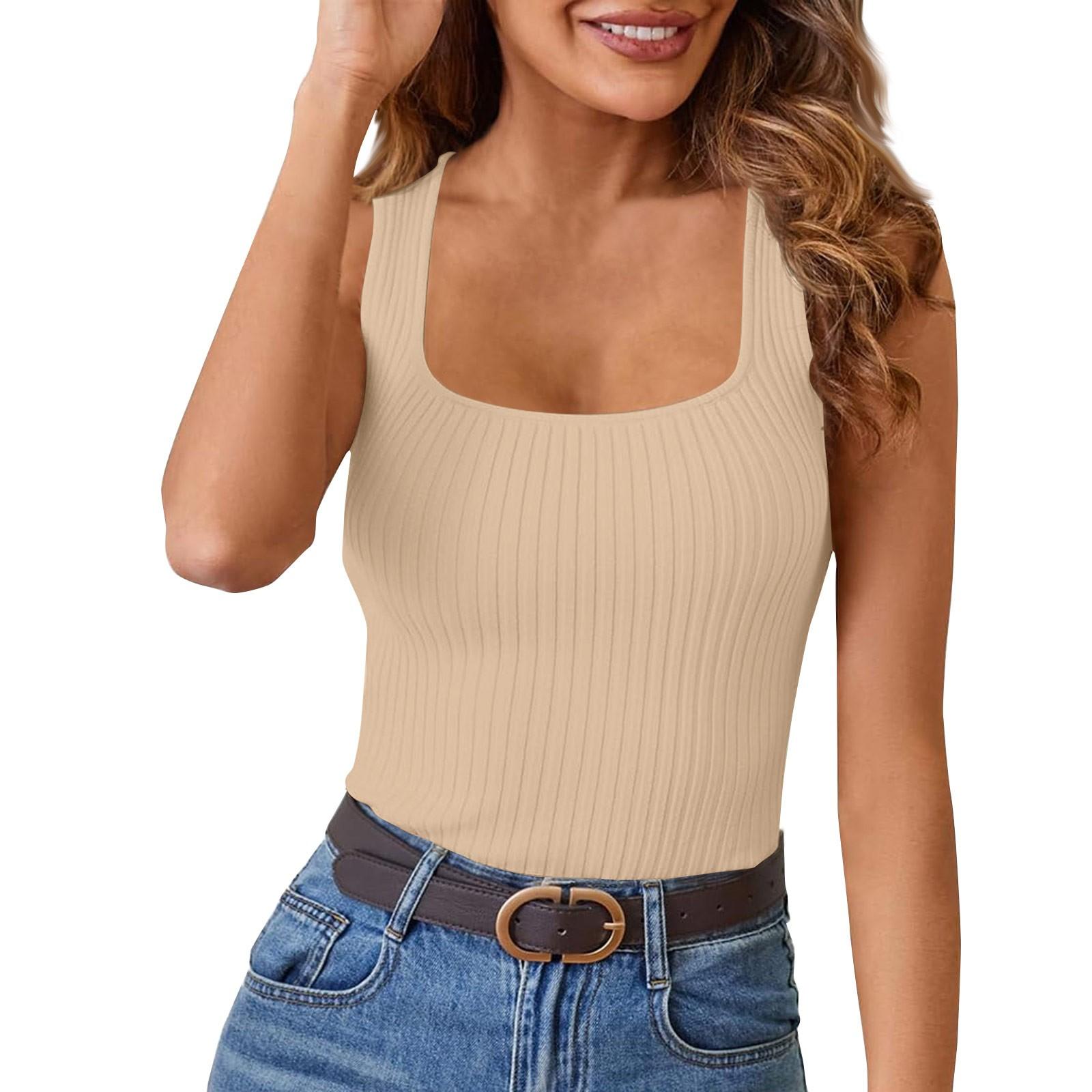 

Летний женский жилет с квадратным воротником, высокоэластичный тонкий сексуальный топ без рукавов XXL