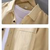 Camisas de Hombre de Algodón de Manga Larga Estilo Japonés Primavera Ropa de Trabajo Tops para Hombre Color Sólido Doble Bolsillo Cuello Puntiagudo Camisa Casual Corte Ajustado