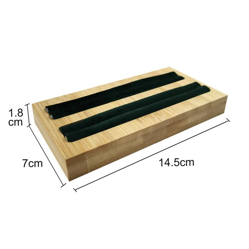 Velvet Square Ring Tray With Bamboo Wood Base 2 Slots Ring And Accessory Display Stand Earrings Jewelry Storage Rack 14.5*7CM