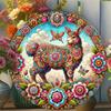2D Flat 20*20cm1pc Bright-coloured Camels&butterfly&flowers Welcome Door Sign Decor, Vibrant Floral and Animal Design Round Wooden Ornament Perfect