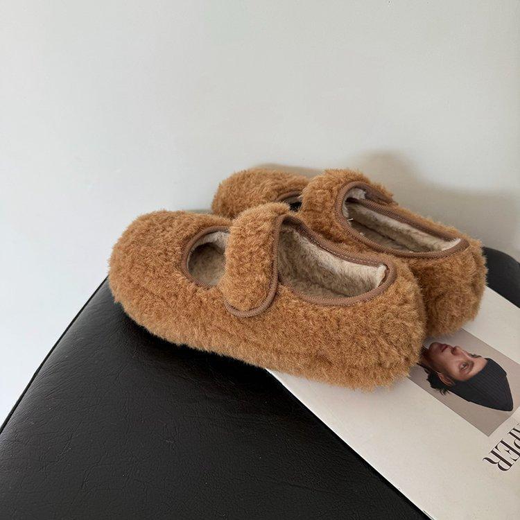 2025 winter Velcro French velvet warm bread shoes women's one-pedal fluffy single shoes women's Boken cotton shoes