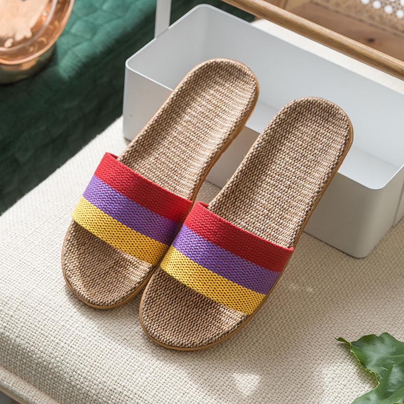 Linen slippers household thick bottom straw summer men and women cool slippers home indoor non-slip and non-smelly feet