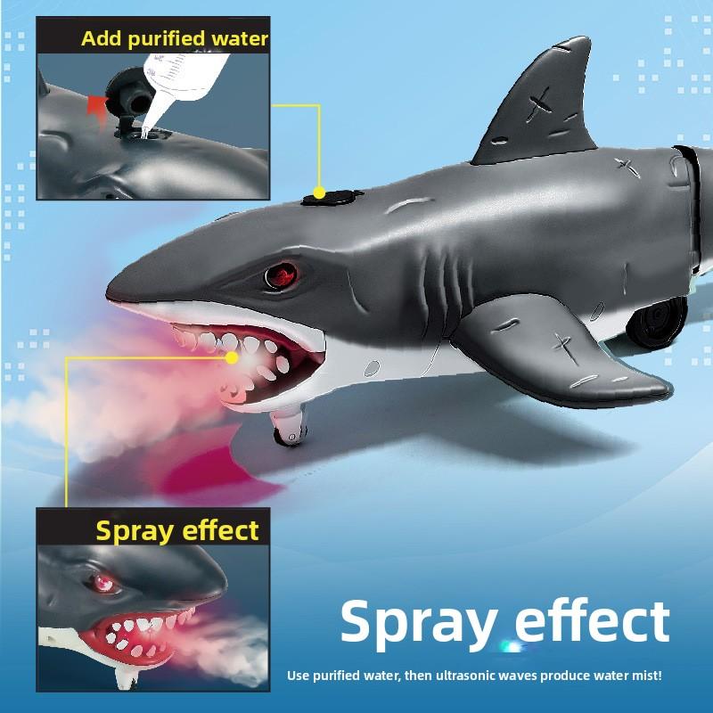 2.4GHz Remote Control Shark Car with Lights & Mist Spray, Realistic Marine Life RC Model Toy for Kids