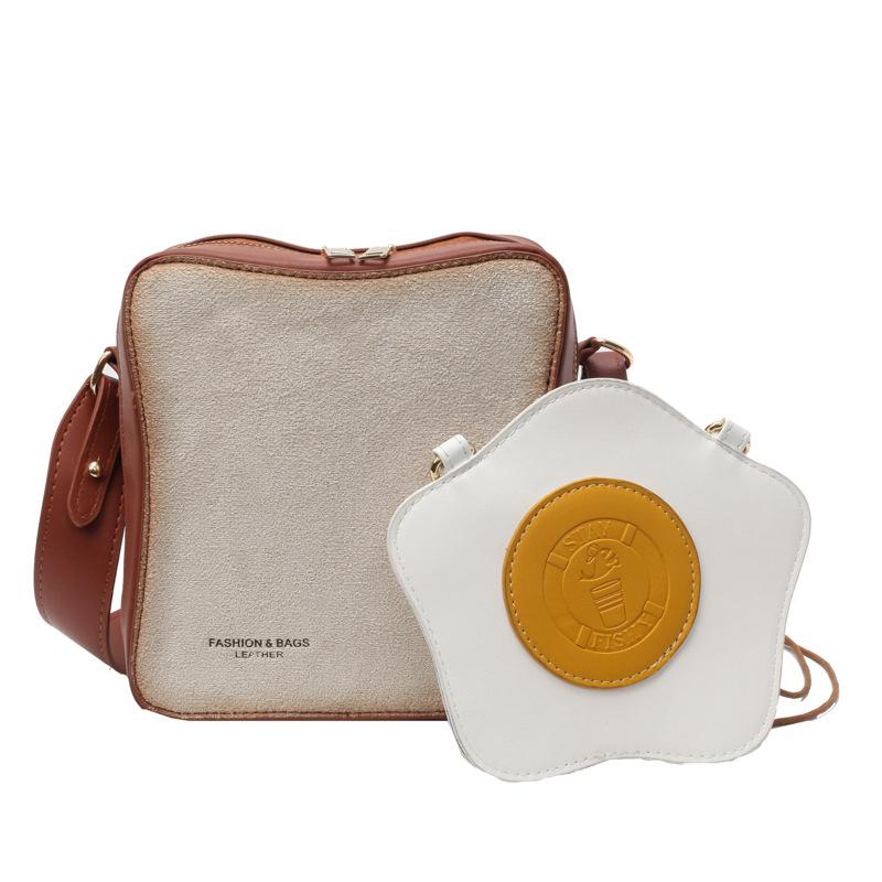 

Creative 2-piece Set Female Pouch Purses Toast Bread And Fried Eggs Shape Crossbody Bags For Women 2024 Small Shoulder Bag