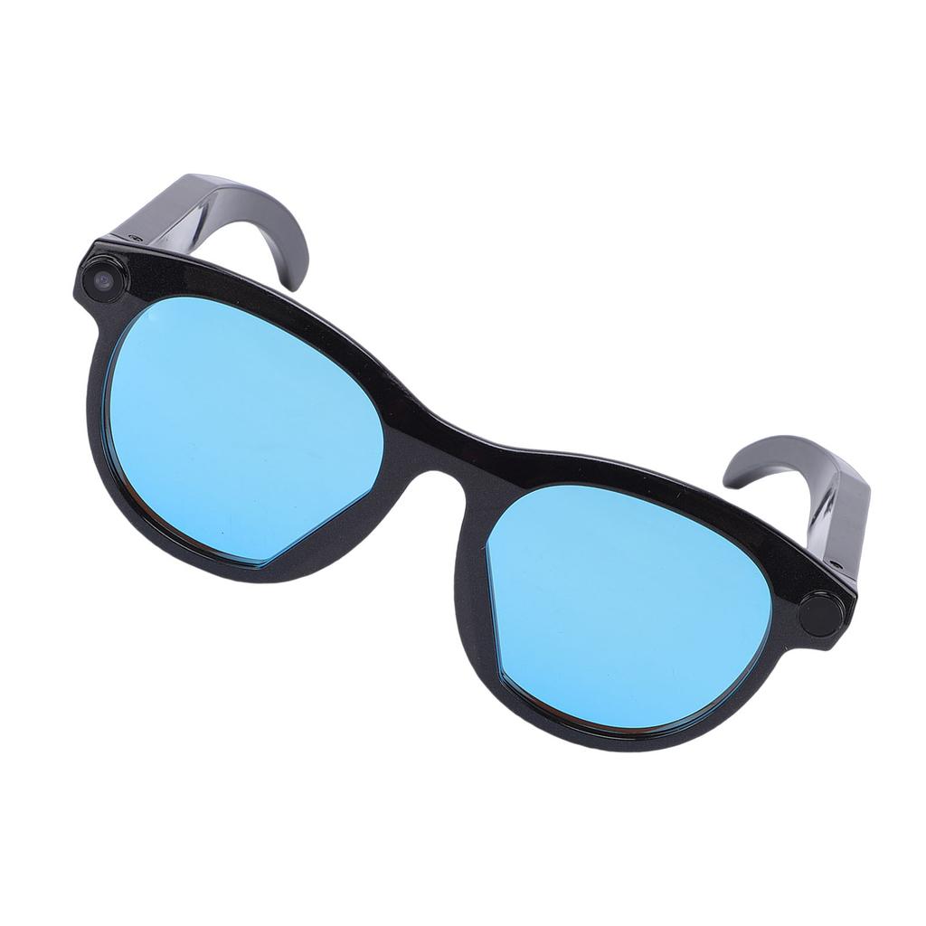 AI Smart Glasses with 2MP Camera Anti Shake 1080P Video Recording Multilingual Translation Black Frame Blue Lenses