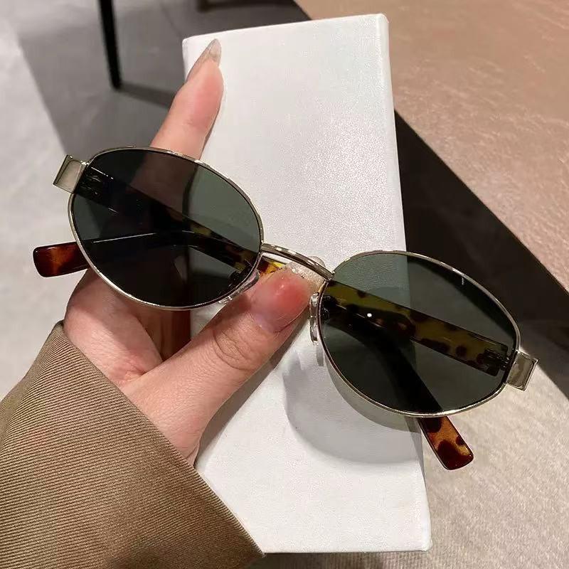 Retro Metal Oval Frame Sunglasses with UV Protection for Women  Men
