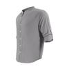 Mens Stand Collar Long Sleeve Breathable Casual Cotton Linen Shirt