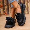 Spring Bowknot Platform Loafers Women Black Faux Leather Slip On Flats Shoes Woman College Style Thick Sole Dress Shoes Size 43