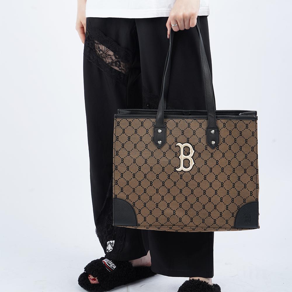 New MLB Monogram Collection Polyester Combo Bag, Tote Bag, Shopping Bag, Shoulder Bag, Handbag Unisex Dark Brown Mocha 3AORL021N-43BGD