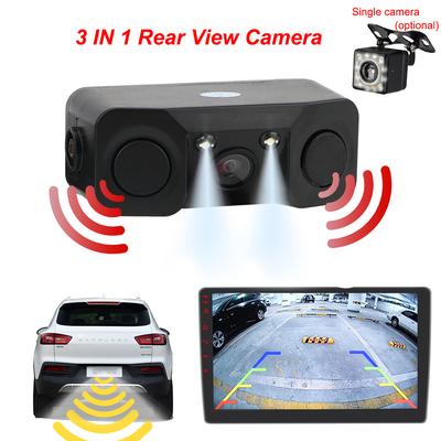 12V Car PDC 3 In 1 Rear View Camera Parking Sensor Radar Set License Plate Lights Distance Control Parktronic System Universal