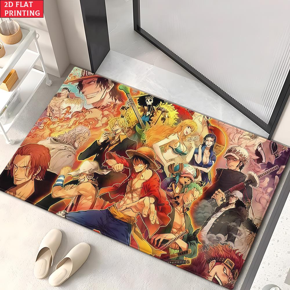 Anime Straw Hat Crew Doormat, Cartoon Pirate Non-slip Floor Mat, Decorative Entrance Rug for Home Living Room Bedroom Game Room