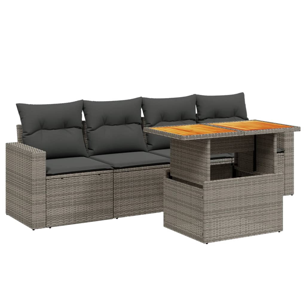 5-teiliges Gartensofa-Set mit Kissen Poly-Rattan Grau