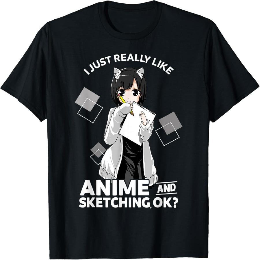 Мне Просто Очень Нравится Аниме и Рисование Окей_ Футболка с Рисунком Аниме S