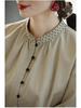 Original Women's Retro Green Hemp Stand-up Collar Embroidered Casual Shirt - New Chinese Style