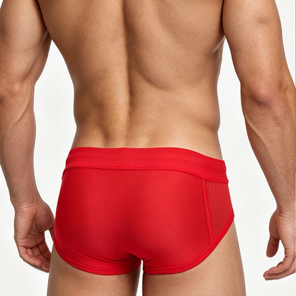 Mens Swim Briefs Comfort Quick Dry Nylon Mesh Panel Contour Pouch Elastic Waistband Sexy Color Block Swim Trunks For Beach Swimming