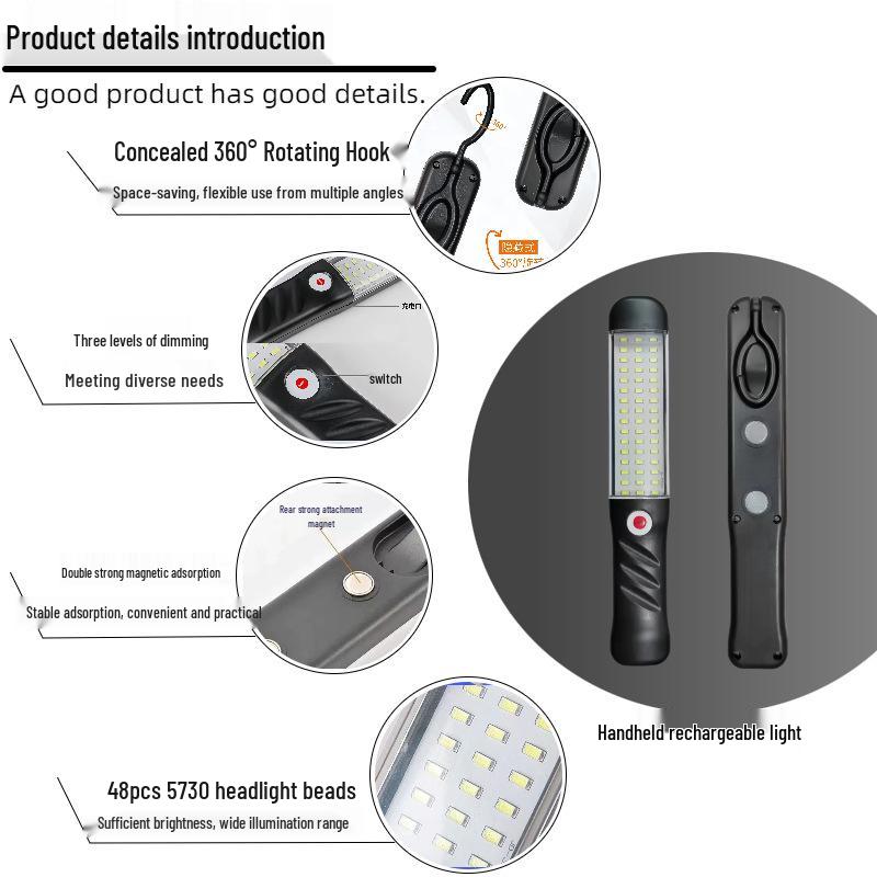 Magnetic Type-C Rechargeable Work Light with Long-lasting Battery for Cars, Emergencies, and Camping