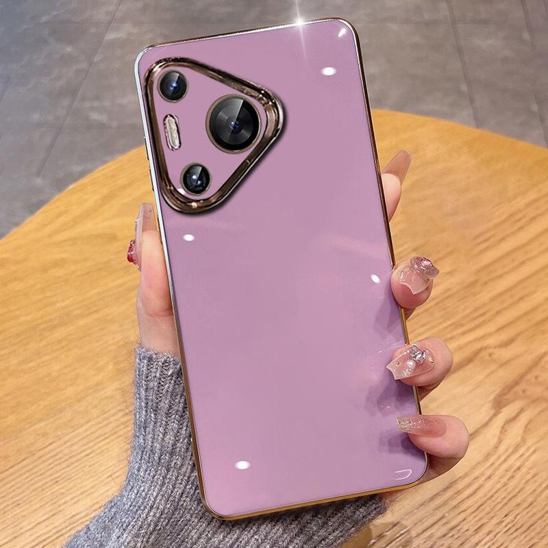 Applicable To Huawei Pura70 Mobile Phone Case Lens All-inclusive Straight Edge Electroplating Pura70ultra Solid Color Soft Case Anti-drop