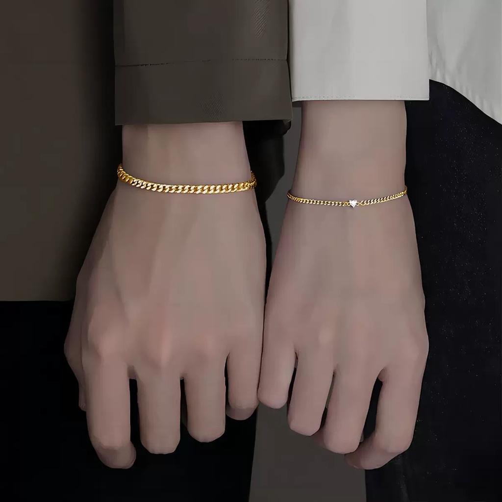 Cute Heart Couple Bracelet Set for Women, Trendy Alloy Love Bracelets, Minimalist Sweet Style Jewelry Gift