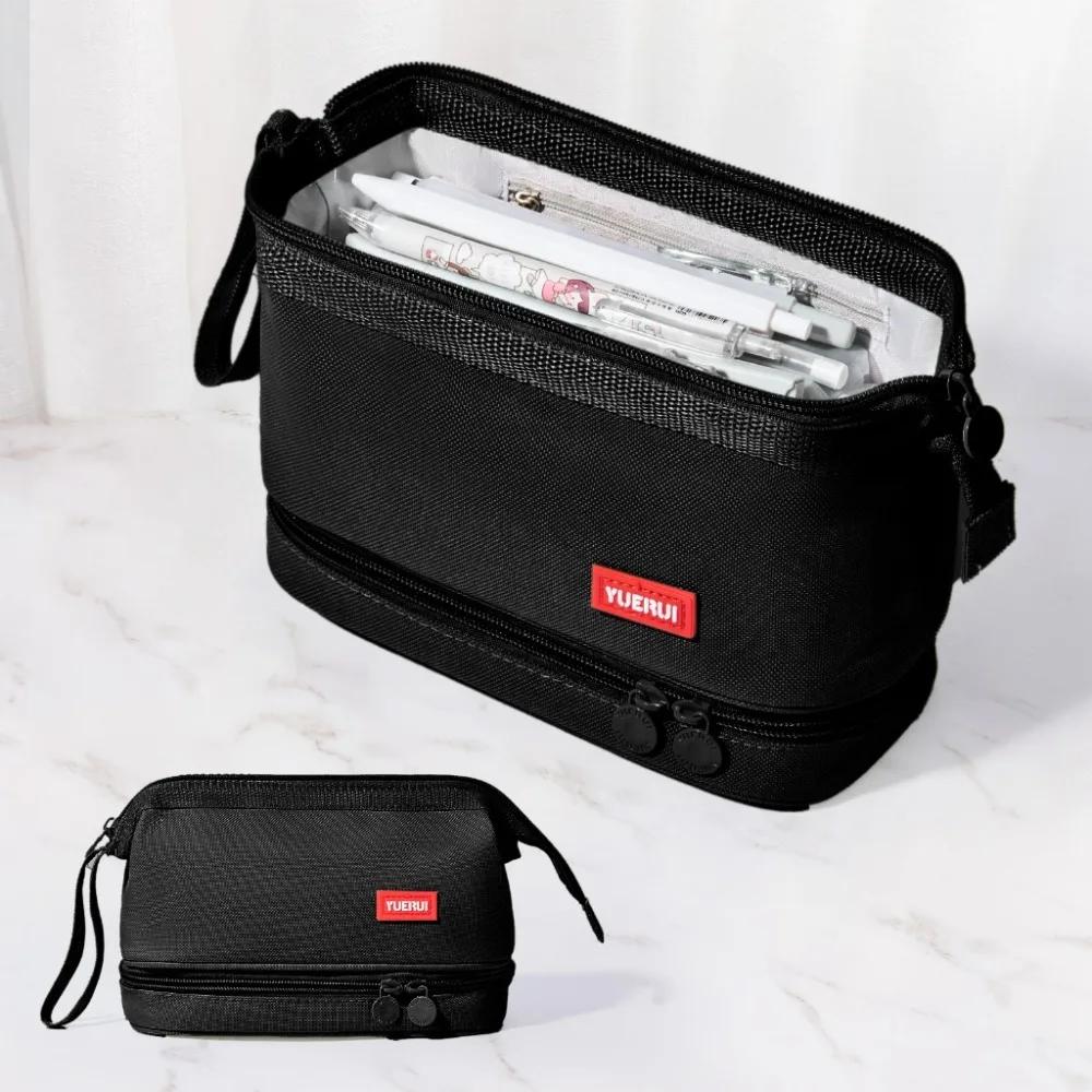 Simple Oxford Cloth Pencil Bag Double-layer Multifunctional Stationery Bag Portable Large Capacity Pen Case Gift