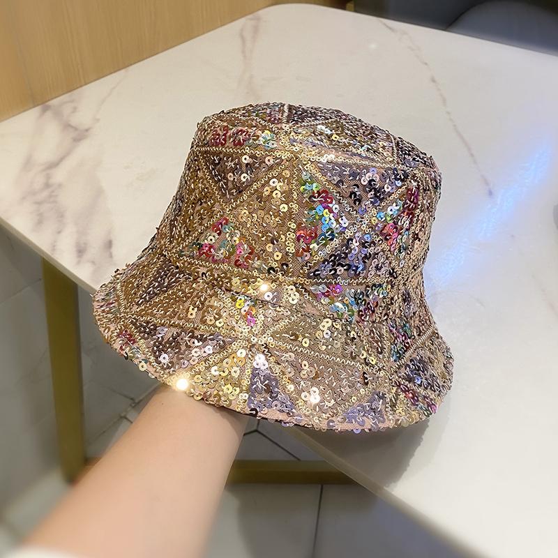 Mixed sequined bucket hat women's fashion versatile face small hat women's foldable basin hat tide