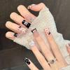 Handmade Press On Nail French Sweet Cool Black Pink Contrast Color Polka Point Star Musical Notes Duckbilled Fake Nail Patch Artificial Nail Reusable