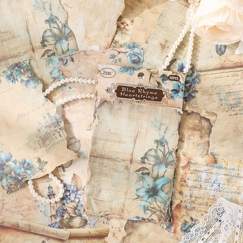 30-Sheet Vintage Flower Pattern Scrapbook Paper, Elegant Floral Designs & Smooth Surface, Easy to Cut for Handmade Cards