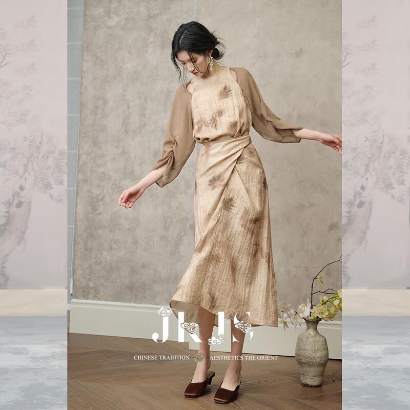 

JK&JS Район Лен Новый Китайский Стиль Винтажное Длинное Платье L