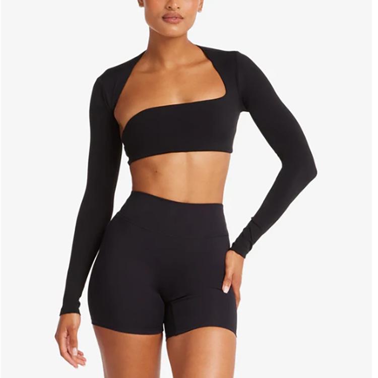 

Breathable Stretch Long Sleeve Fitness Yoga Top Medium чорний