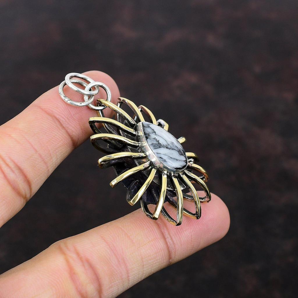 Pinolith Jasper Pendant 925 Sterling Silver Pendant 18K Gold Plated Pendant Handmade Cage Jewelry Very Pretty Gemstone Pendant Gift For Girl
