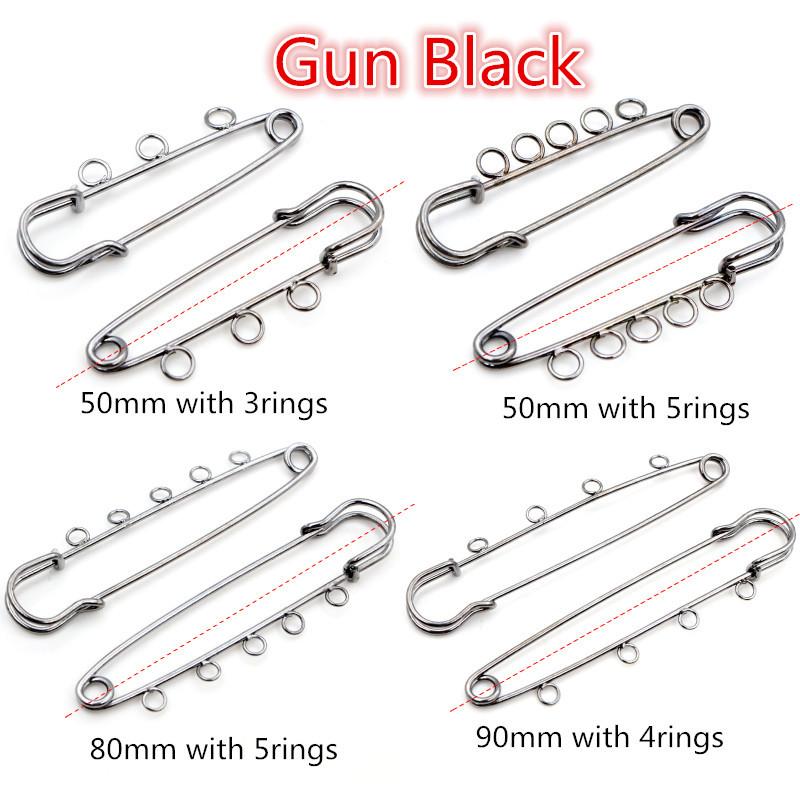 5pcs/lot Safety Pins Brooch Blank Base Brooch Pins 50/80/90mm Pins 3/5 Rings Jewelry Pin for Jewelry Making Supplies Accessorie