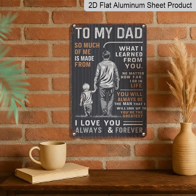 2D Flat 1pc Dad Metal Sign - Father's Day Gift From Son/, Dad Quote Wall Art with & Father Silhouette, Rustic Vintage Aluminium Plaque for Home