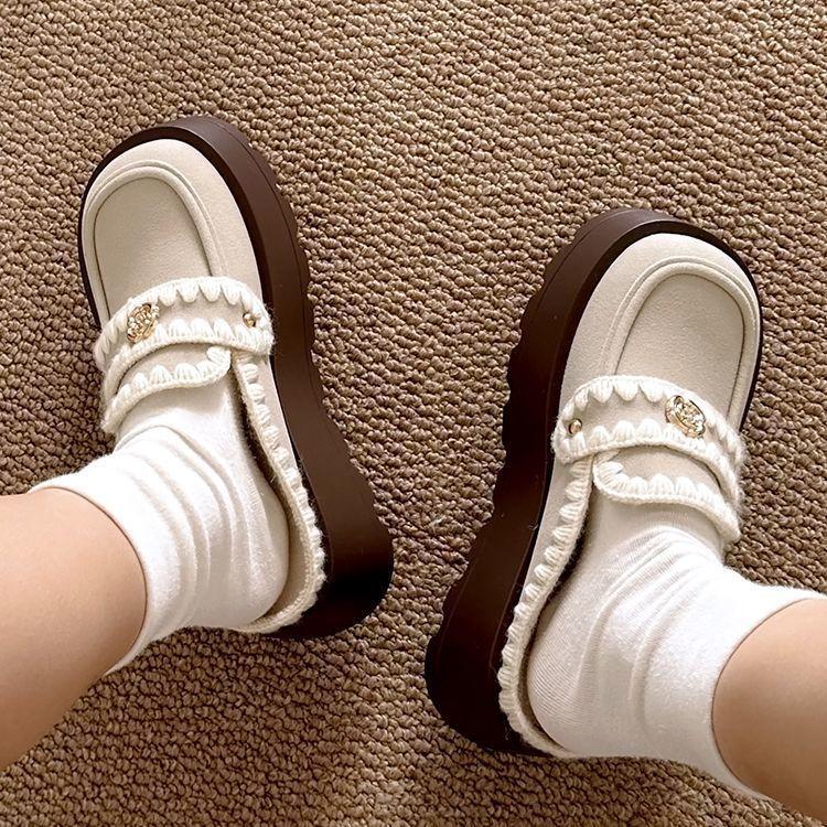 Versatile Retro Velvet Comfortable Baotou Drag Tide 2025 New Autumn and Winter High-value British Style Small Leather Shoes Women