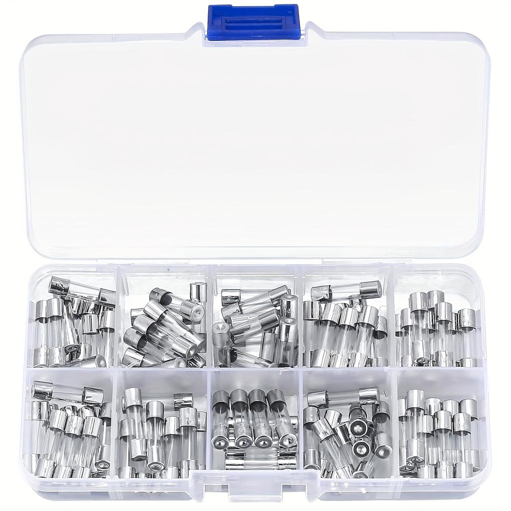 100 Pcs Glass Fuses Assortment Kit, 5x20mm Fast-Blow Glass Tube Fuses, 0.2A/0.5A/1A/2A/3A/4A/5A/6A/8A/15A