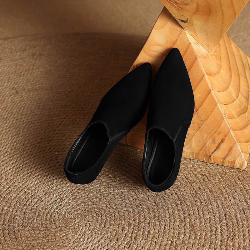 Krazing Pot Sheep Suede Autumn Winter Shoes Stiletto Med Heels Size 43 Size 42 Pointed Toe Concise Style Deep Mouth Pumps