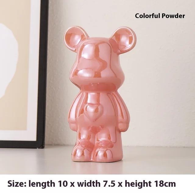 Ceramic Cartoon Teddy Bear Figurine Love Bear Ornament Living Room Small Piggy Bank Wine Cabinet Desktop Home Decoration