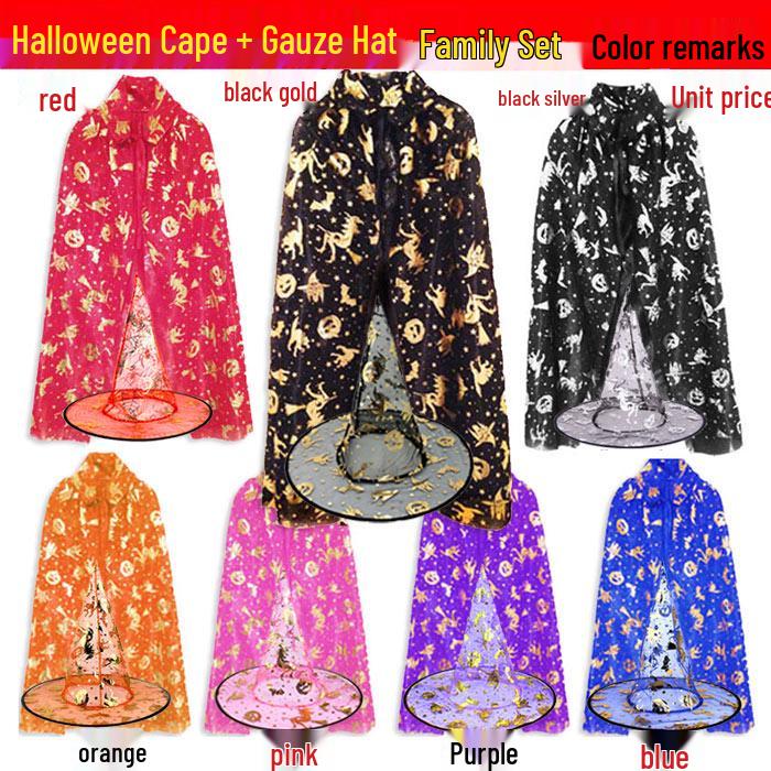 Pumpkin Cape Magician Costume Set for Adults & Kids - Witch, Wizard, or Performance Cloak for Halloween & Christmas